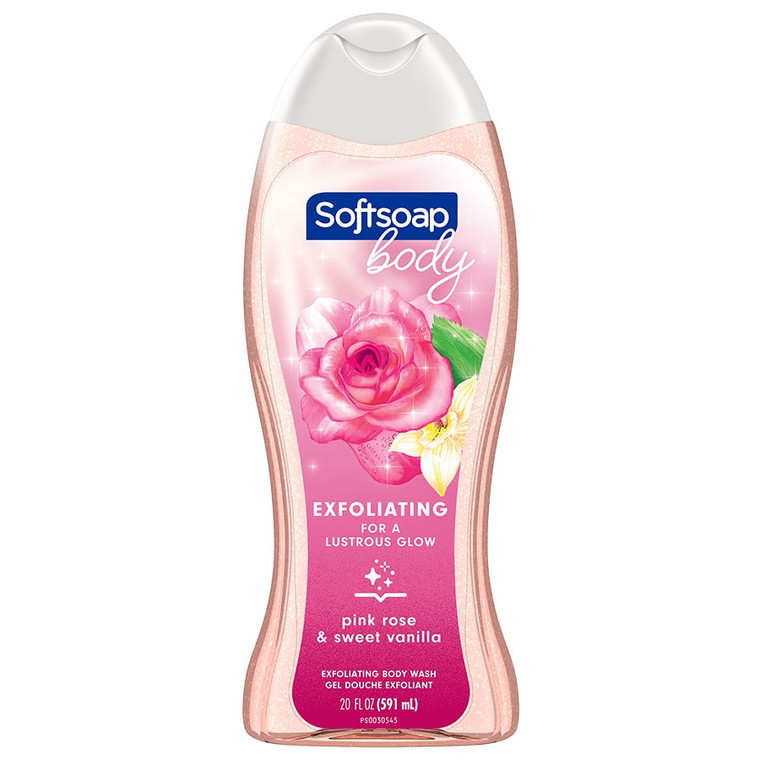 Softsoap Exfoliating Body Wash, Lustrous Glow Pink Rose And Vanilla, 20 Oz