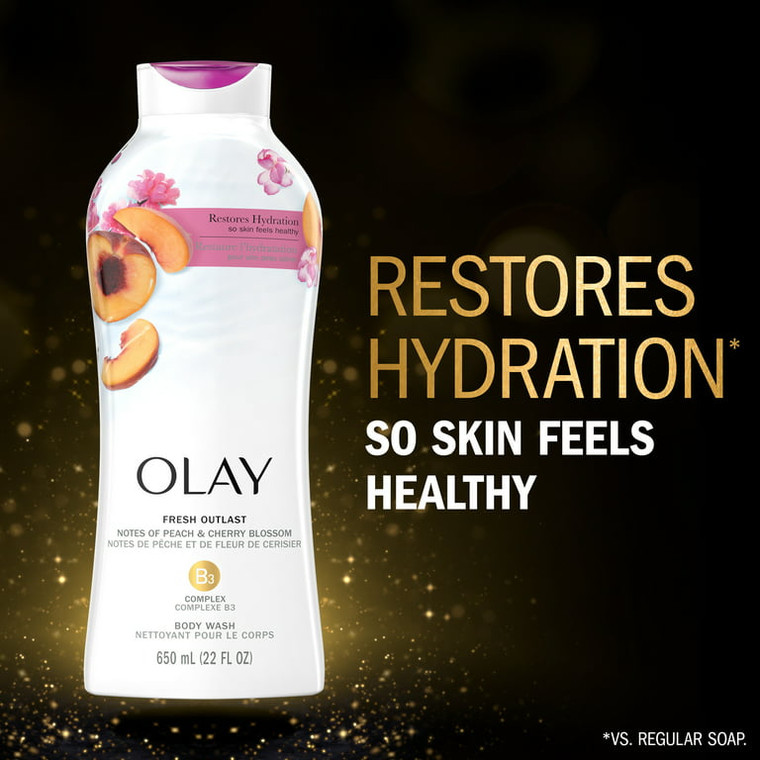 Olay Fresh Outlast Body Wash with Energizing Notes of Peach and Cherry Blossom, 22 Oz