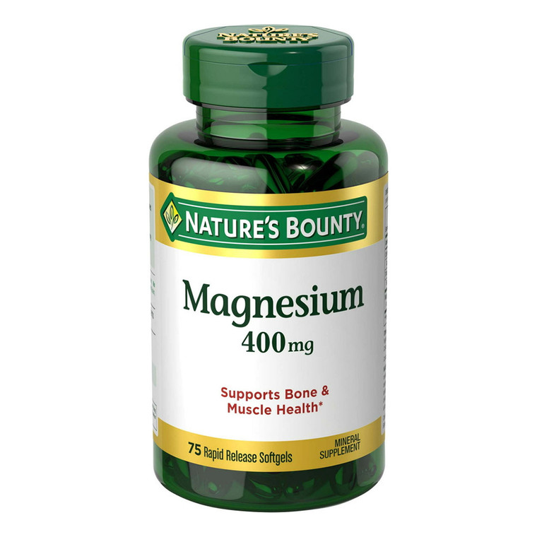 Natures Bounty Magnesium 400mg Dietary Supplement Softgels Supports Bone and Muscle Health 75Ea
