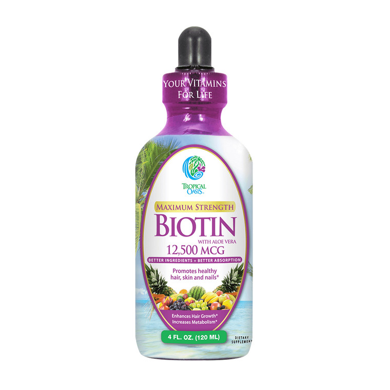 Tropical Oasis Extra Strength Liquid Biotin for Hair Growth Drops 12500 Mcg, 4 Oz