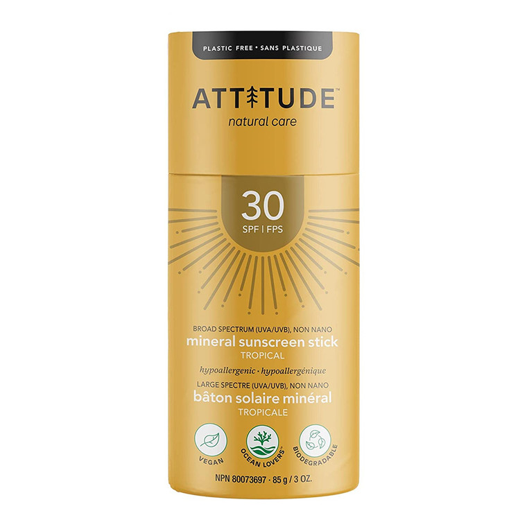 Attitude Sunscreen Stick, Broad Spectrum UVA/UVB Body SPF 30, Tropical, 3 Oz