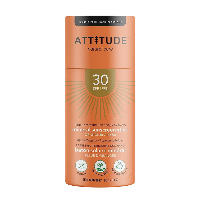 Attitude Sunscreen Stick, Broad Spectrum UVA/UVB SPF 30 Orange Blossom, 3 Oz