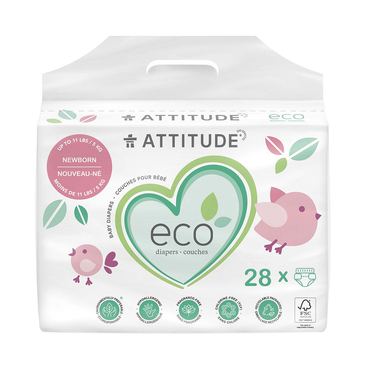 Attitude Disposable Diapers for Sensitive Skin, Size 0 to 11, 28 Ct