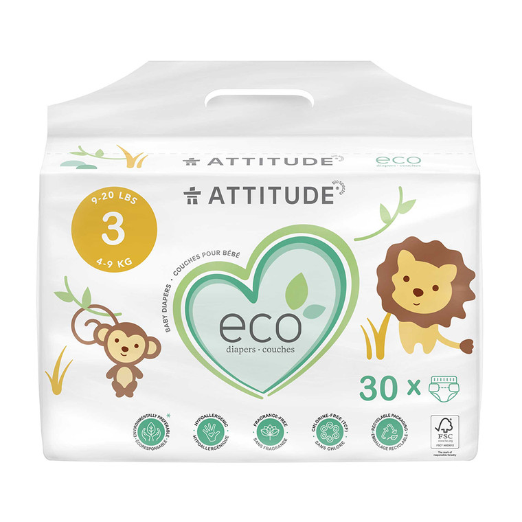 Attitude Natural Baby Diapers, NonToxic Size 3, 30 Ct