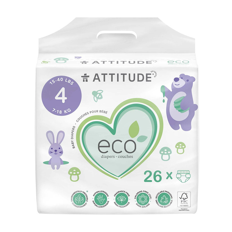 Attitude Eco Friendly Baby Diapers, Non Toxic Size 4, 26 Ct