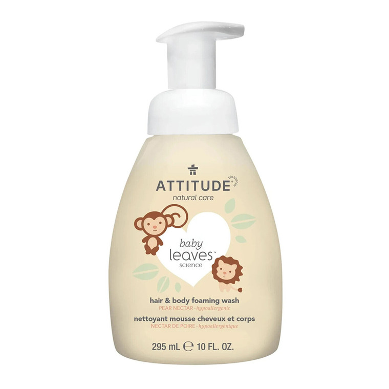 Attitude 2 In 1 Natural Hair and Body Foaming Wash for Baby, Pear Nectar, 10 Oz