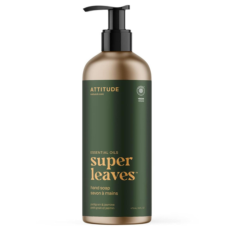 Attitude Super Leaves Hand Soap Petitgrain and Jasmine Gentle Cleansing and Hydration 16Oz (473ml)