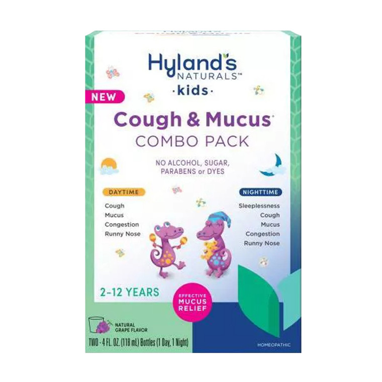 Hylands Naturals Kids Cough And Mucus Day And Nighttime Cough Medicine Combo Pack for Ages 2 TO 12, 8 Oz