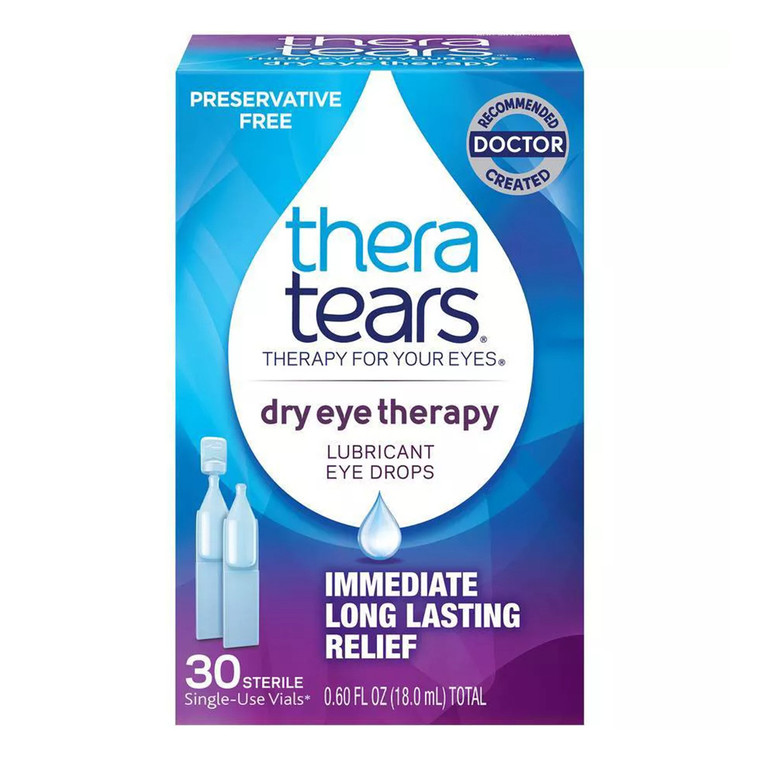 TheraTears Dry Eye Therapy Lubricating Eye Drops, 30 Single Use Vials, 0.6 Oz