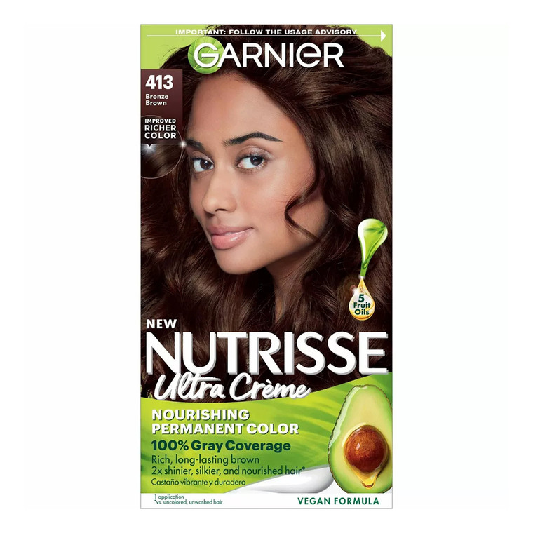 Garnier Nutrisse Nourishing Hair Color Creme, 413 Bronze Brown, 1 Ea