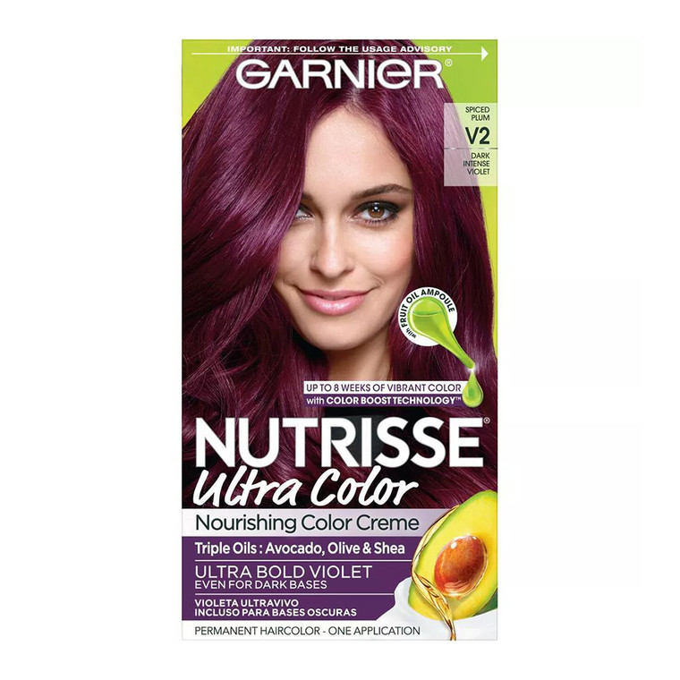 Garnier Nutrisse Ultra Color Nourishing Permanent Hair Color Cream, V2 Dark Intense Violet, 1 Ea