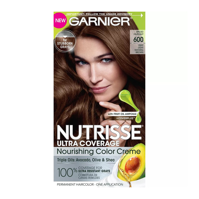 Garnier Nutrisse Ultra Coverage Nourishing Hair Color Creme, 600 Deep Light Natural Brown, 1 Ea