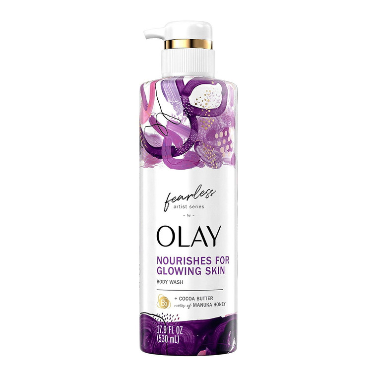 Olay Fearless Artist Series Body Wash with Cocoa Butter and Manuka Honey Nourishes for Glowing Skin 17.9Oz (530ml)