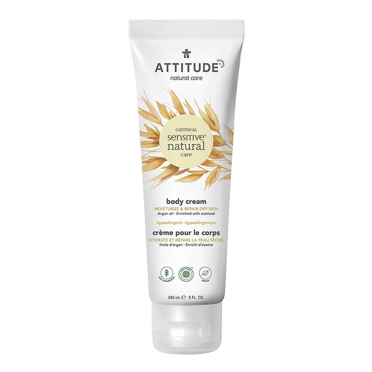 Attitude Moisturizing Body Cream for Sensitive Skin, Oat and Argan Oil, 8 Oz