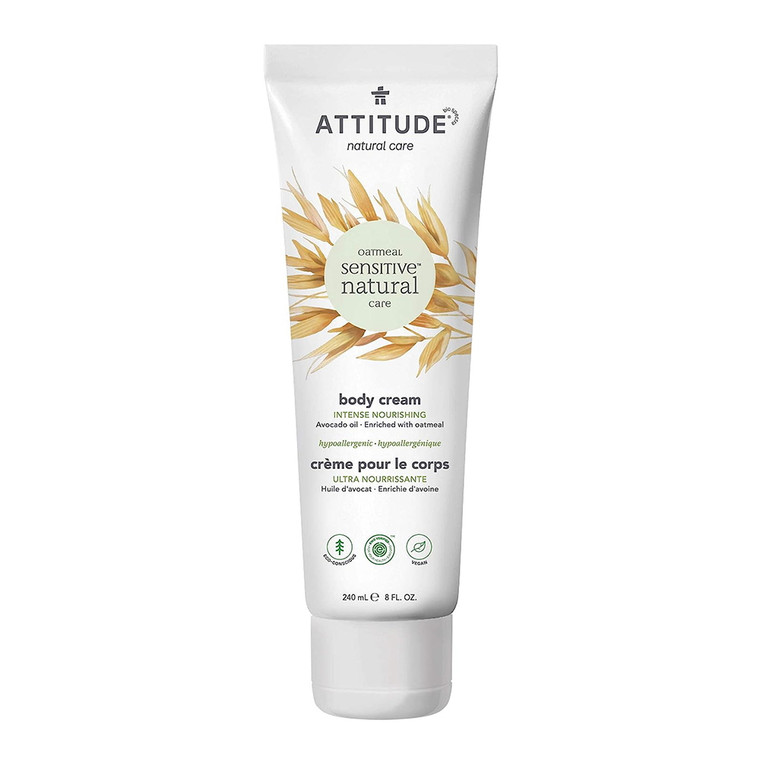 Attitude Intense Nourishing Body Cream for Sensitive Skin, Oat and Avocado Oil, 8 Oz