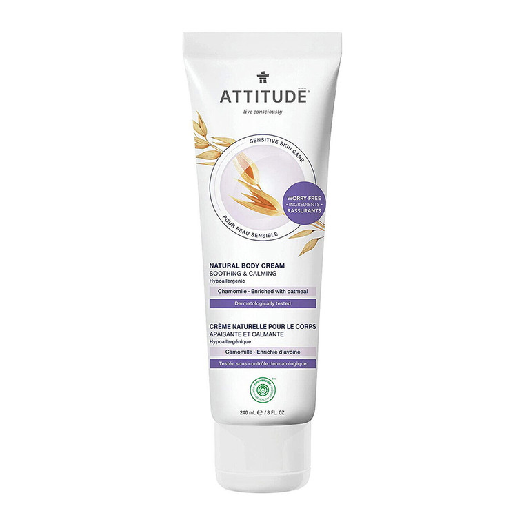 Attitude Soothing Body Cream for Sensitive Skin, Oat and Chamomile, 8 Oz