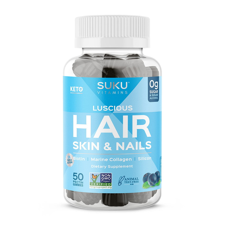 Suku Vitamins Biotin and Hydrolyzed Marine Collagen Gummies for Skin, Hair & Nails, 50 Ct