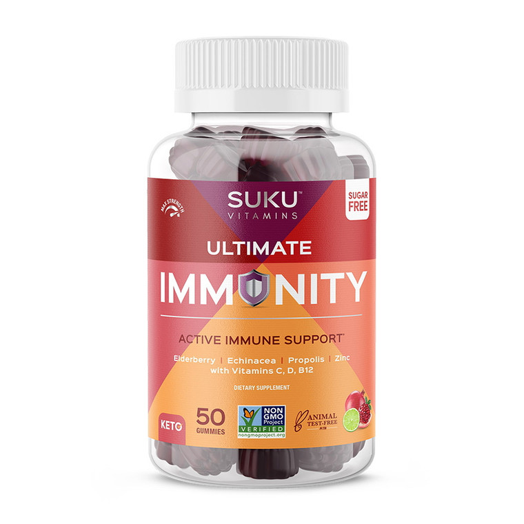 Suku Vitamins Ultimate Immunity Elderberry Echinacea and Propolis Gummies for Immune Support, 50 Ct