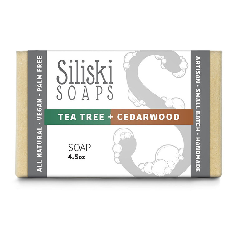Siliski Soap Simple Skincare Bath Soap, Tea Tree and Cedarwood, 4.5 Oz