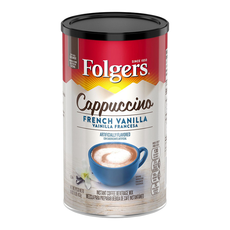 Folgers Cappuccino French Vanilla, Instant Coffee, 16 Oz