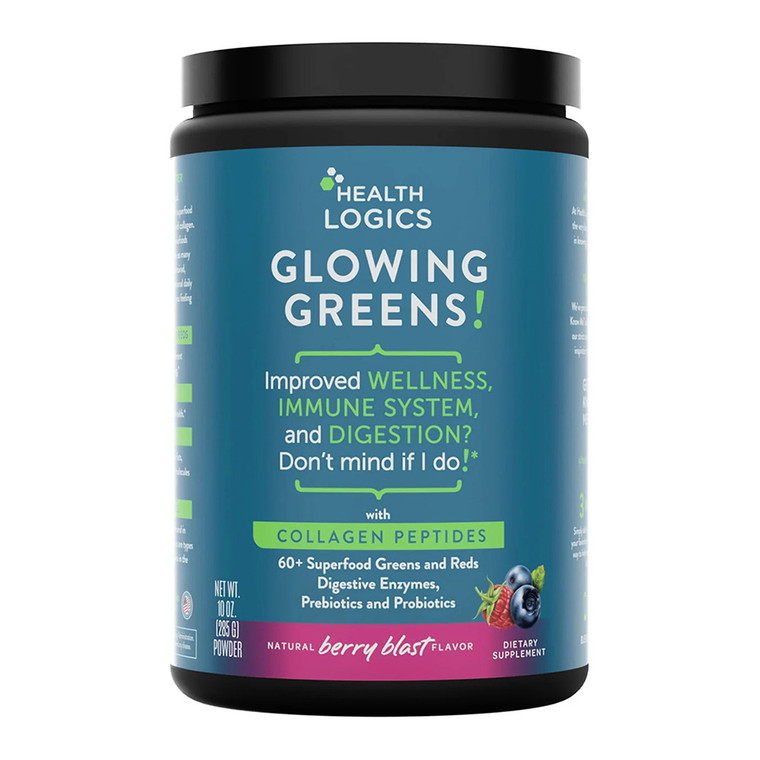 Health Logics Glowing Greens Superfood Collagen Powder, Berry Blast, 10 Oz