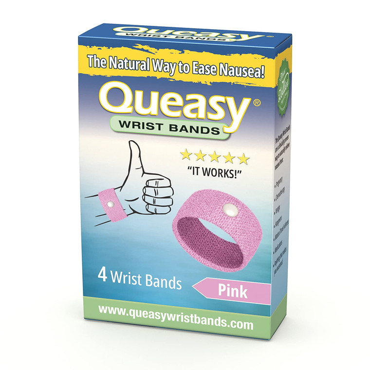 Three Lpllies Queasy Anti Nausea Wristbands Vomiting Relief from Morning Sickness, Pink, 4 Ea