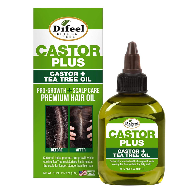 Difeel Premium Pro Growth Castor and Tea Tree Hair Oil Purifying Strengthening 2.5Oz (75ml)
