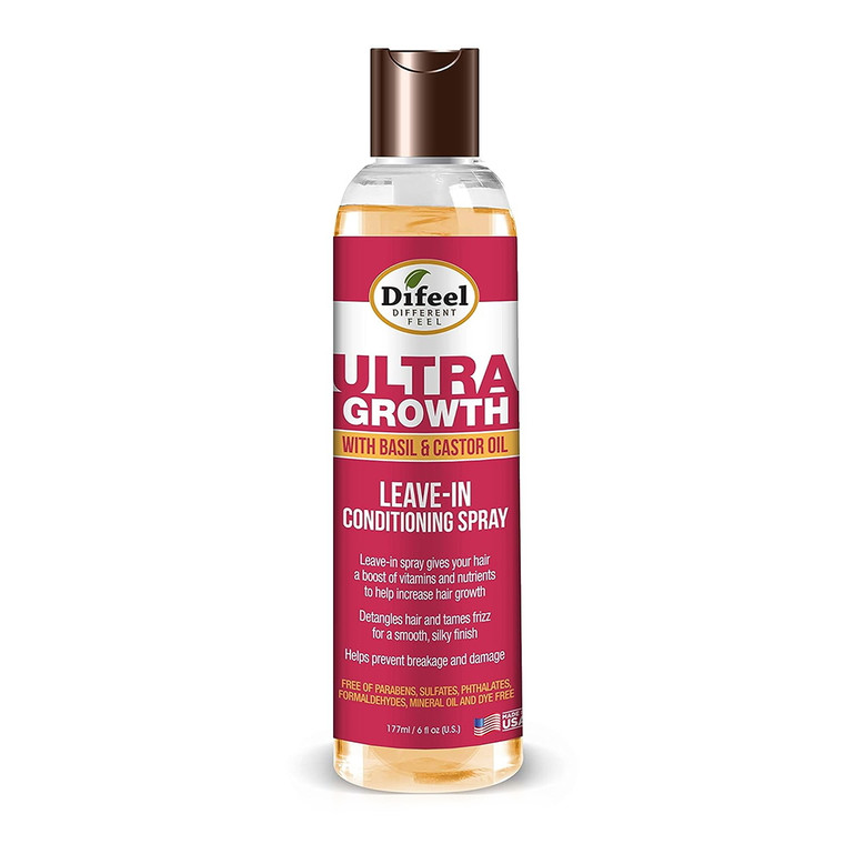 Difeel Ultra Growth Basil And Castor Hair Oil Leave In Conditioning Spray, 6 Oz