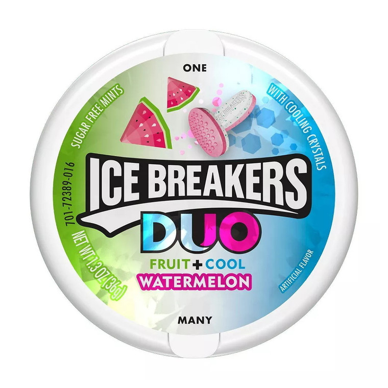 Ice Breakers Duo Fruit and Cool Watermelon Sugar Free Mints, 1.3 Oz