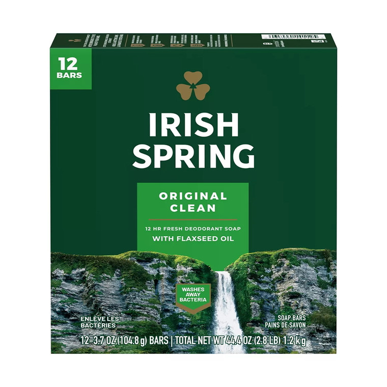 Irish Spring Original Clean Deodorant Soap Bar, 12 Ea, 3.7 Oz