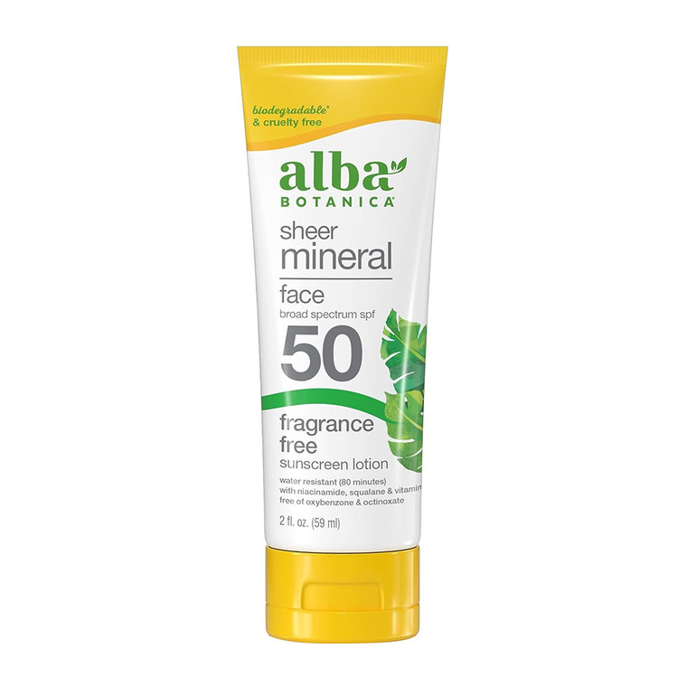 Alba Botanica Sheer Mineral Sunscreen Lotion Broad Spectrum SPF 50, 2 Oz