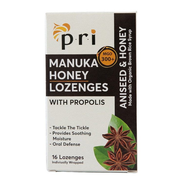 PRI Manuka Honey Lozenges With Propolis Soothing Cough and Throat Drops, Aniseed And Honey, 16 Ea