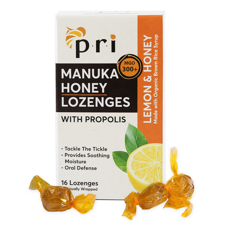 Pri Manuka Honey Lozenges With Propolis Soothing Cough and Throat Drops, Lemon, 16 Ea