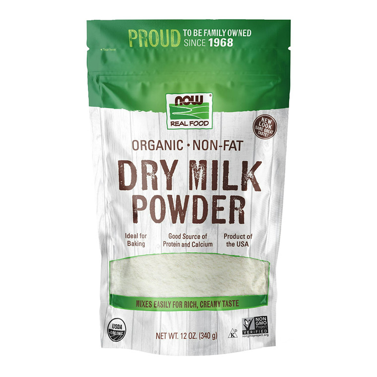 Now Foods Organic Non Fat Dry Milk Powder With Protein and Calcium, 12 Oz