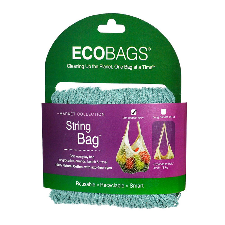 Eco Bags products String Bag Tote Handle Natural Cotton Washed, Blue, 1 Ea
