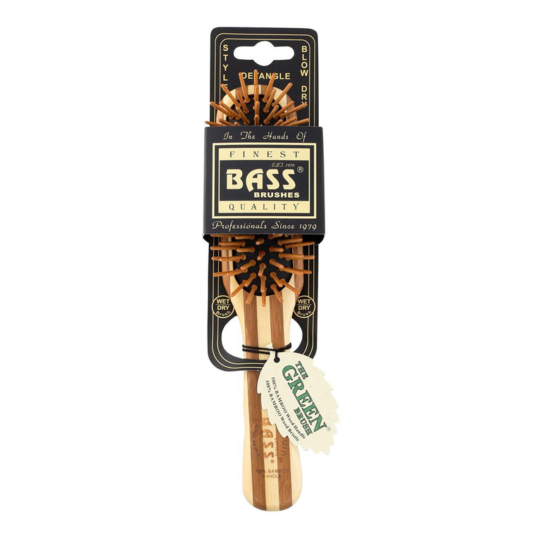 Bass Brushes Professional Style Wood Bristles With Stripped Bamboo Handle Hair Brush, 1 Ea