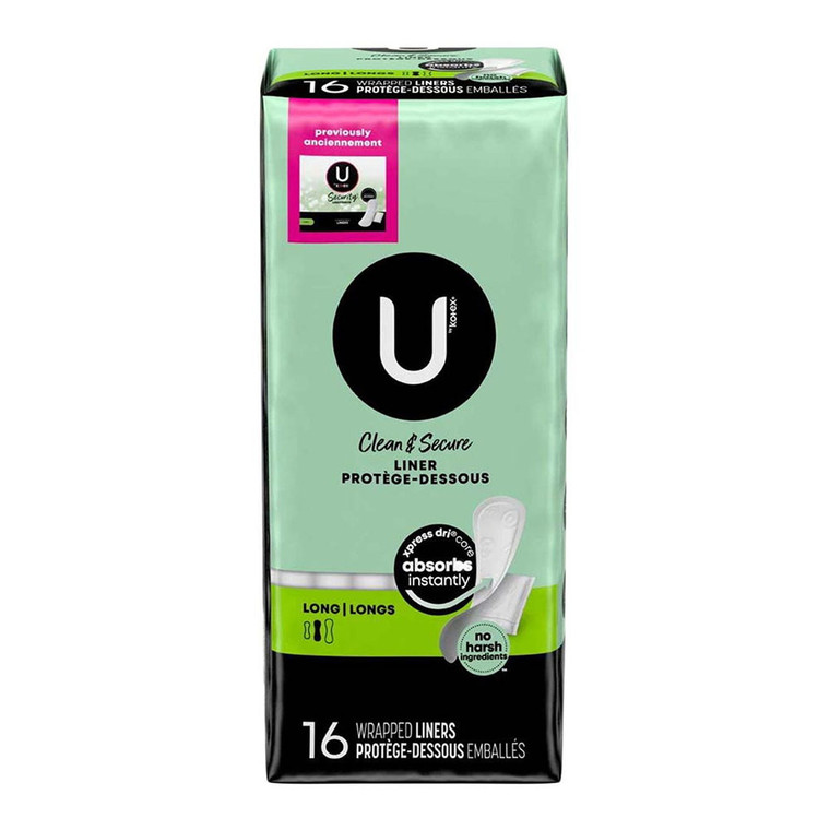 U by Kotex Lightdays Long Wrapped Liners, 16 Ea