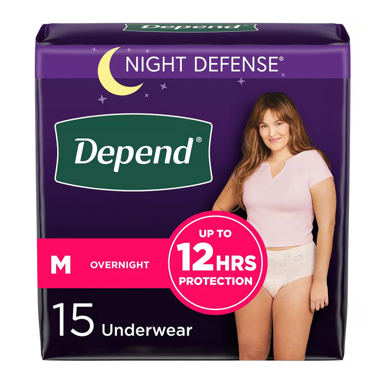 Depend Night Defense Incontinence Overnight Underwear for Women, Medium, 15 Ea