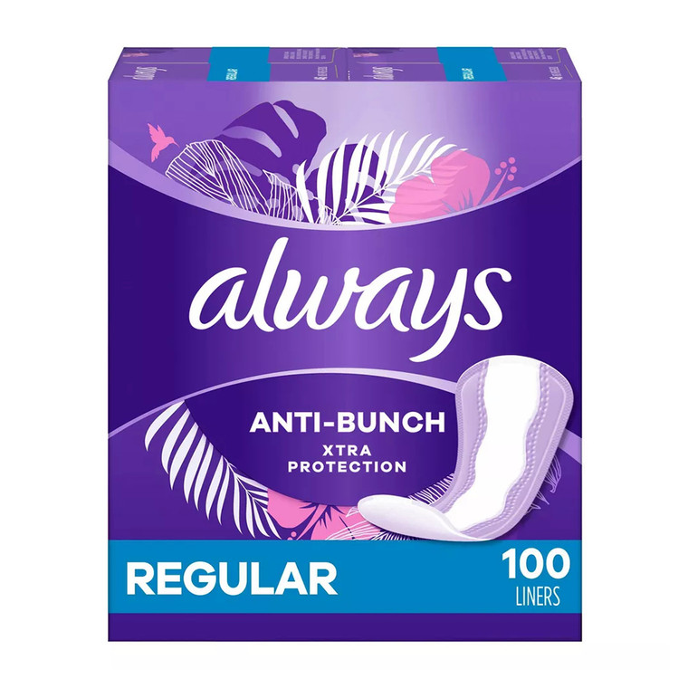 Always Anti-Bunch Xtra Protection, Panty Liners For Women, Regular, 100 Ea