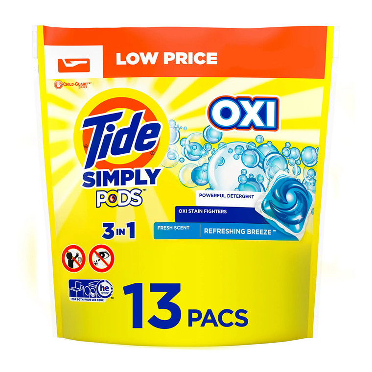 Tide Simply Pods Oxi Laundry Detergent Pacs, Fresh Scent, 13 Ea