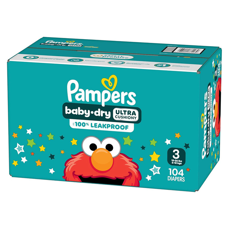 Pampers Baby Dry Diapers Ultra Cushiony Size 3 Leak Protection 104Ea