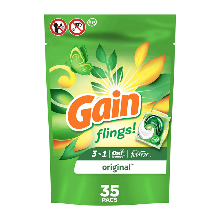 Gain Flings Original Laundry Detergent Pacs, 35 Ea