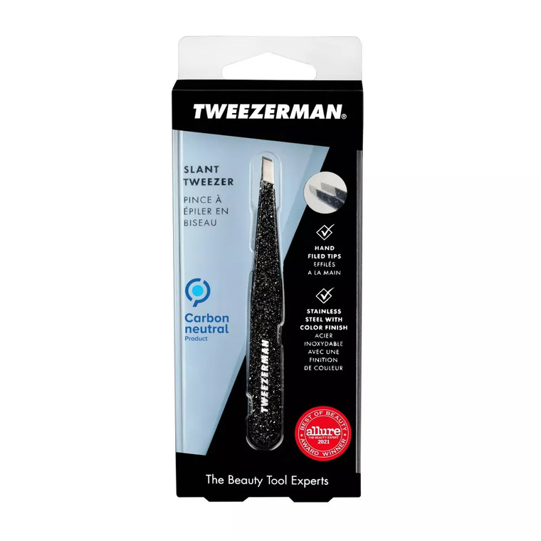 Tweezerman Stainless Steel Slant Tweezer, Black, 1 Ea