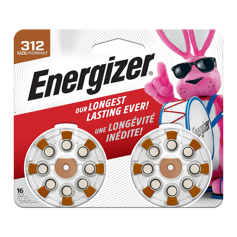 Energizer Hearing Aid Batteries Size 312, Brown Tab, 16 Ea