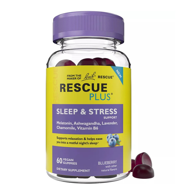 Bach Rescue Plus Sleep and Stress Support Gummies Blueberry Flavor Dietary Supplement 60Ea