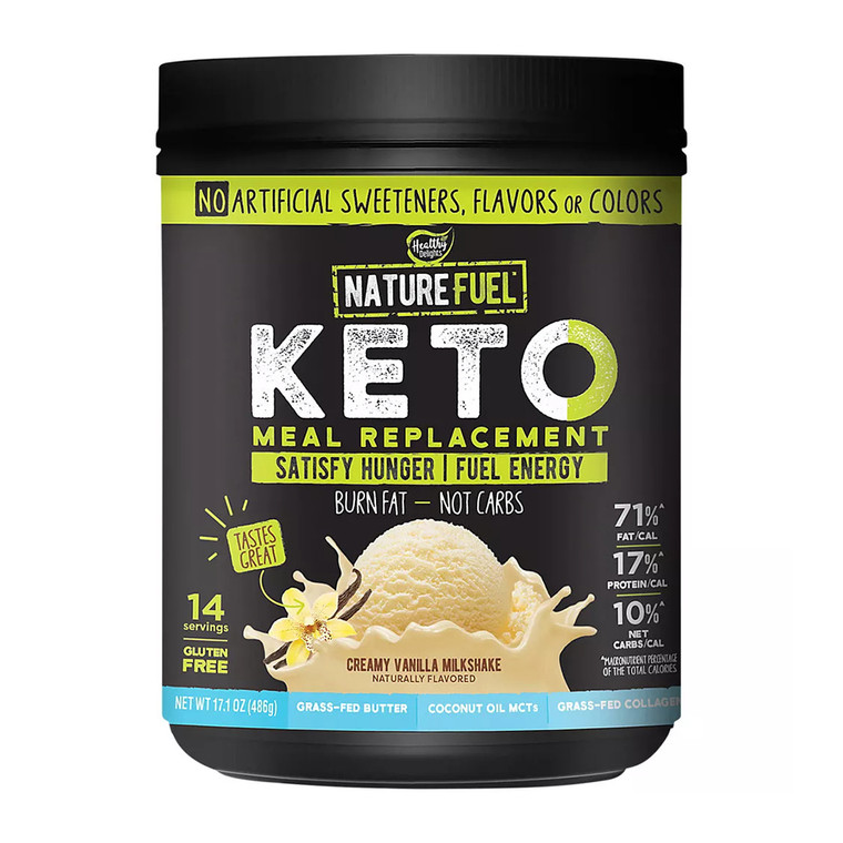 Healthy Delights Nature Fuel Keto Meal Replacement Creamy Vanilla Milkshake, 14 Servings, 17.1 Oz