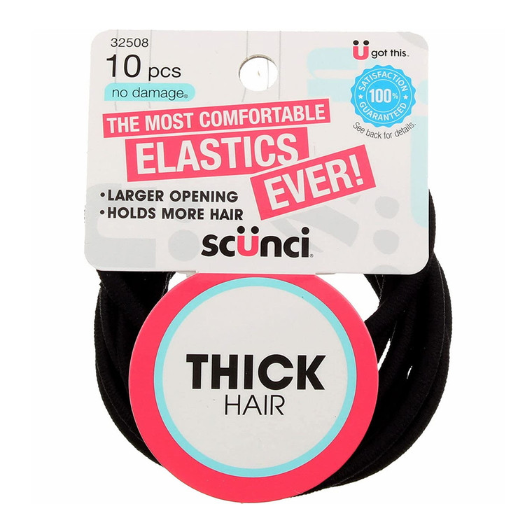 Scunci Nylon Elastic Hairbands with Larger Opening for Thick Hair, 10 Ea