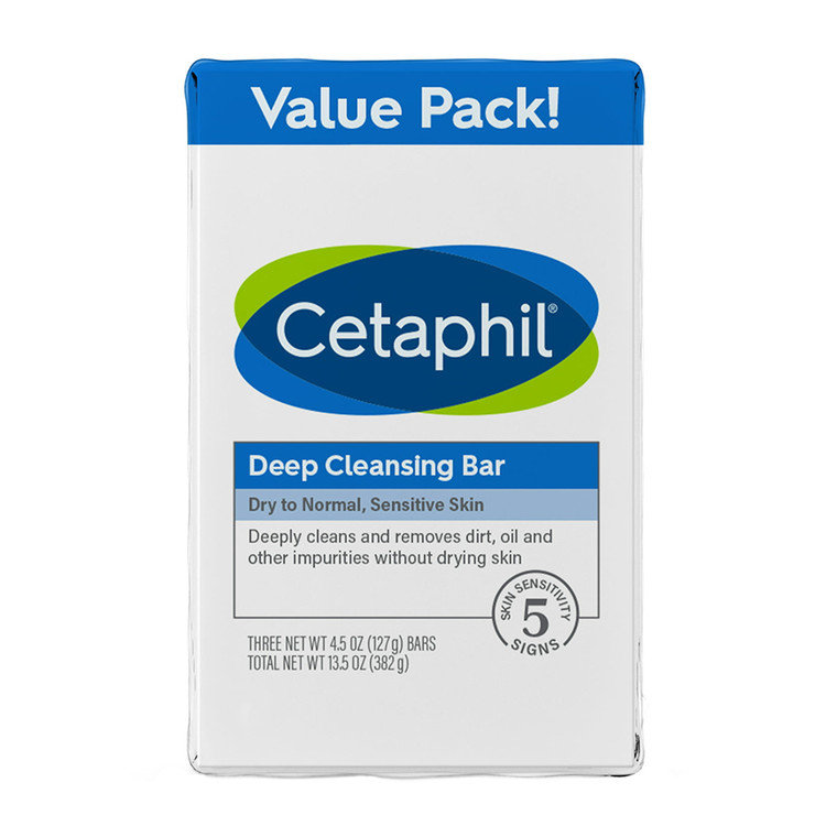 Cetaphil Deep Cleansing Bar Soap, 3 Bars, 13.5 Oz