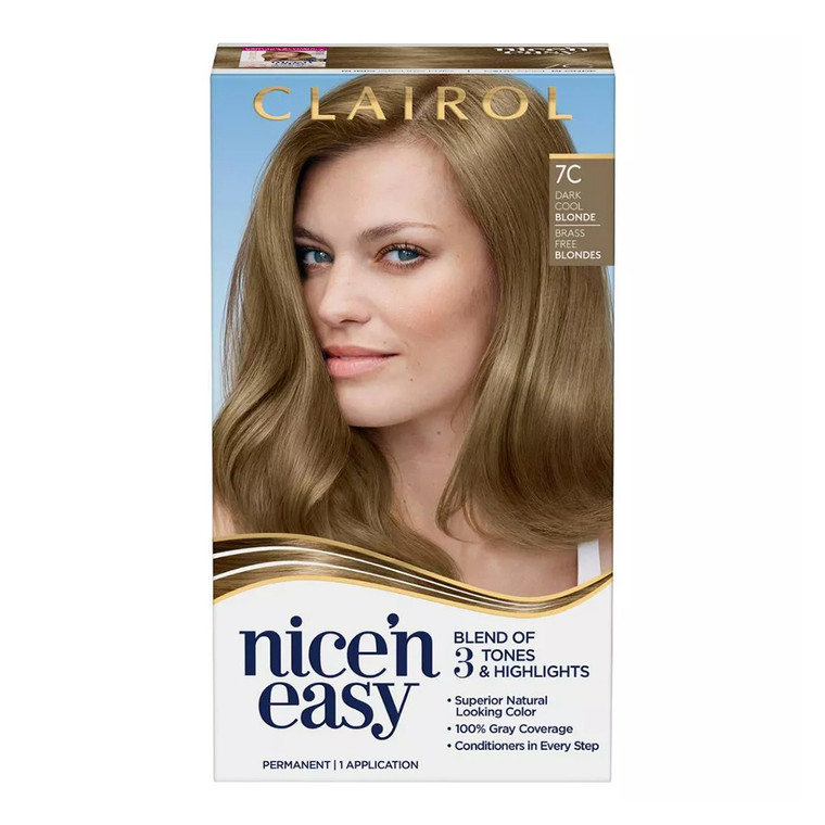 Clairol Nice n Easy Permanent Hair Dye Color Cream, 7C Dark Cool Blonde, 1 Ea