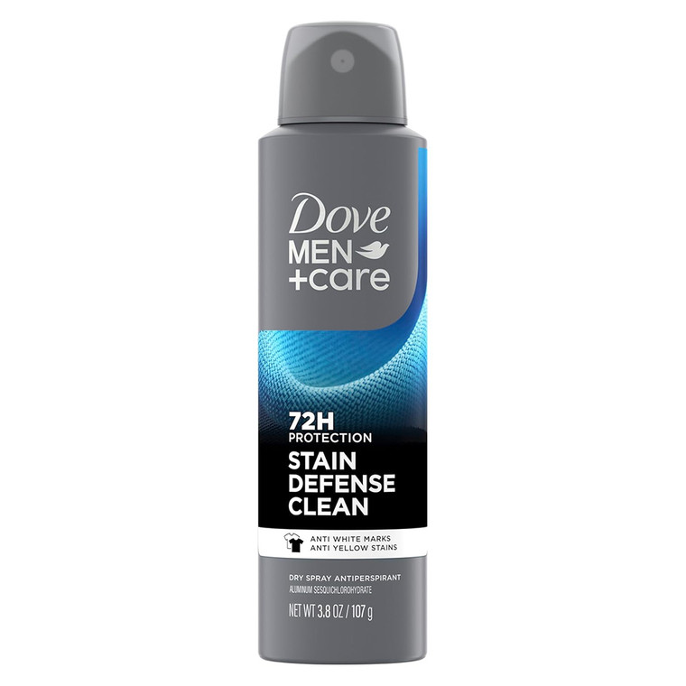 Dove Men Plus Care Stain Defense Clean Antiperspirant Deodorant Dry Spray for Men Moisturizing Cream for Comfortable Underarms 3.8Oz (107g)